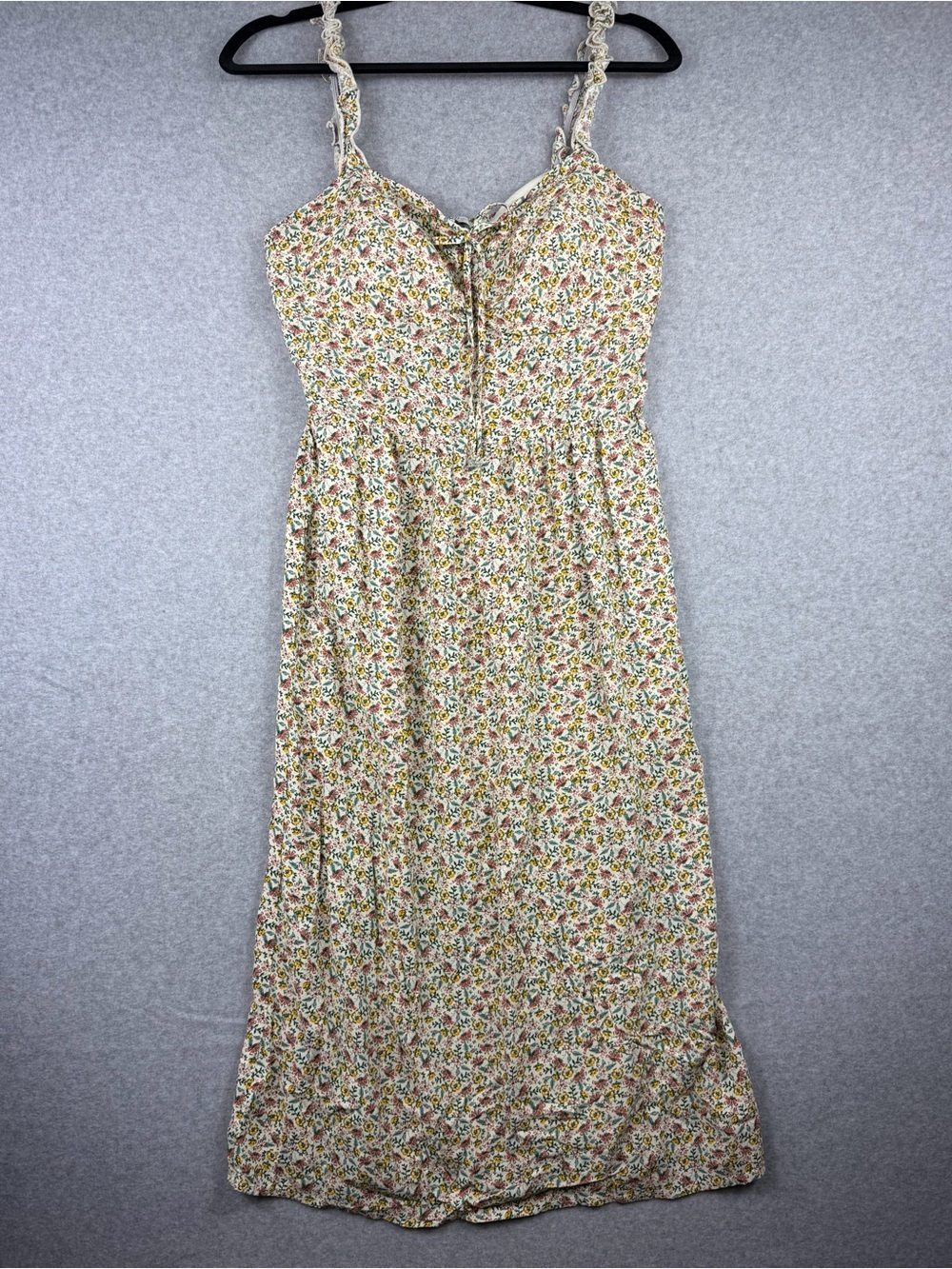 AUW Floral Midi Dress in Cream with Green and Pink